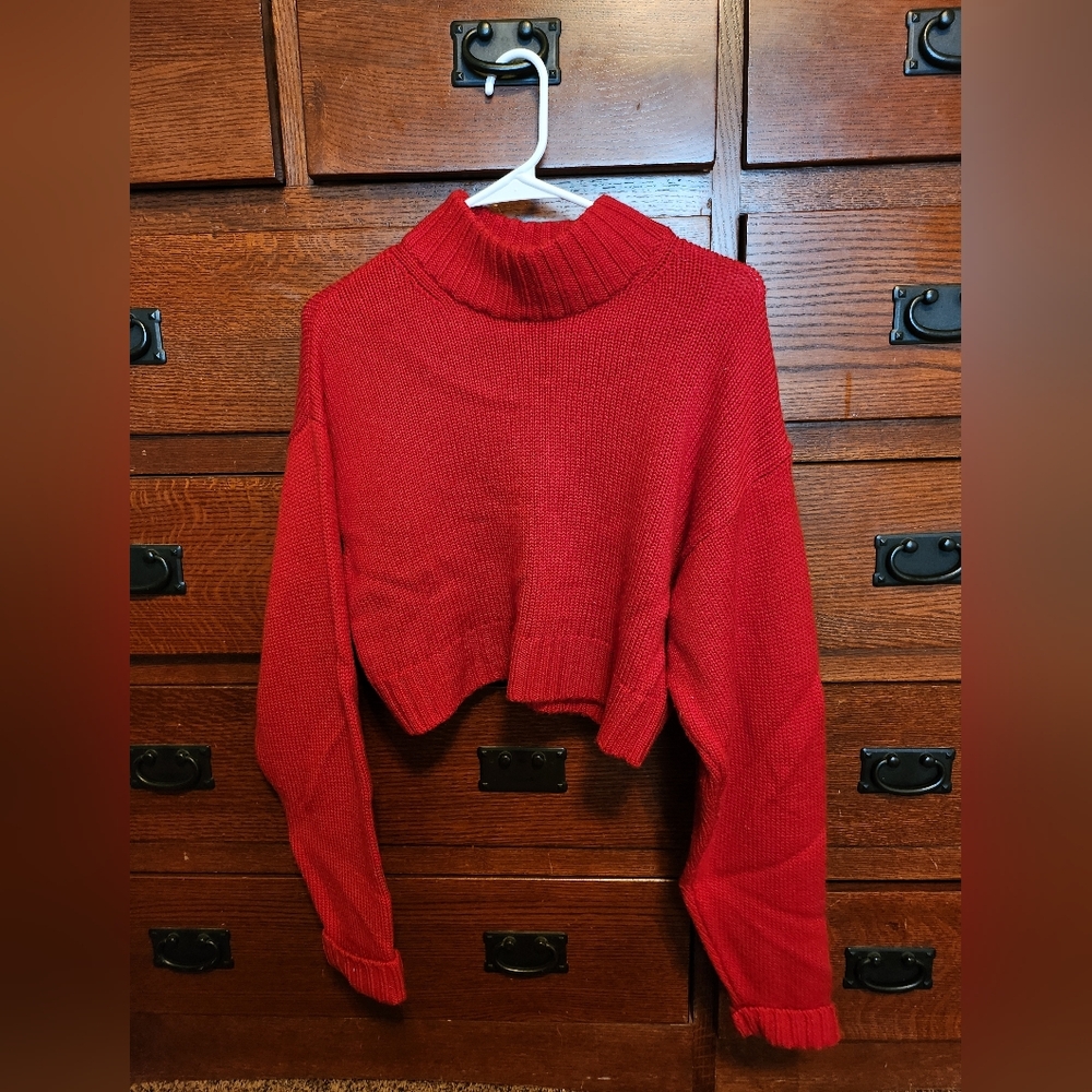 Aritzia Wilfred Free Red Crop Sweater.